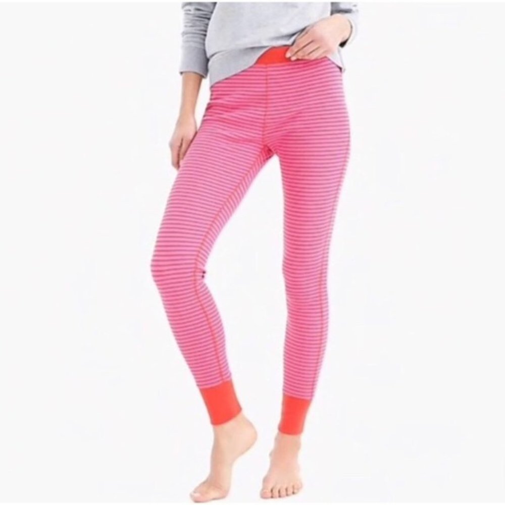 J Crew Waffle Leggings Thermal - Pink & Red Stripe - Size XS
